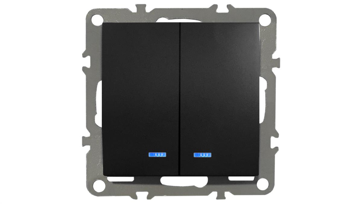QUADRA WŁĄCZNIK ŚWIATŁA PODWÓJNY PODŚWIETLANY CZARNY