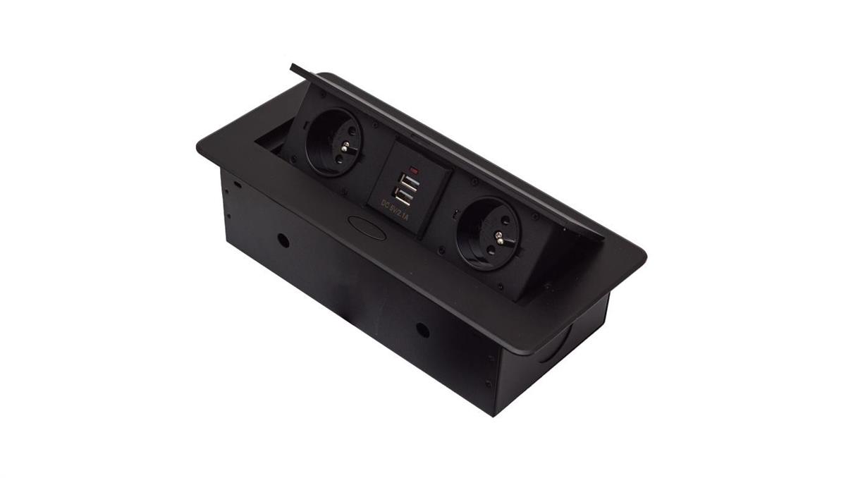 GNIAZDO CHOWANE W BLAT NABLATOWE + 2 USB GNIAZDKO GB2PL+2-BLACK