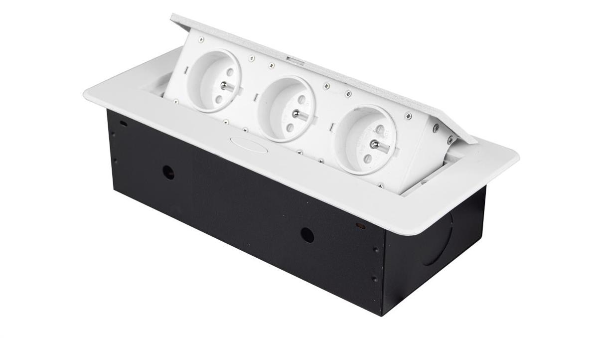 GNIAZDO POTRÓJNE CHOWANE W BLAT NABLATOWE GNIAZDKO GB3PL-WHITE