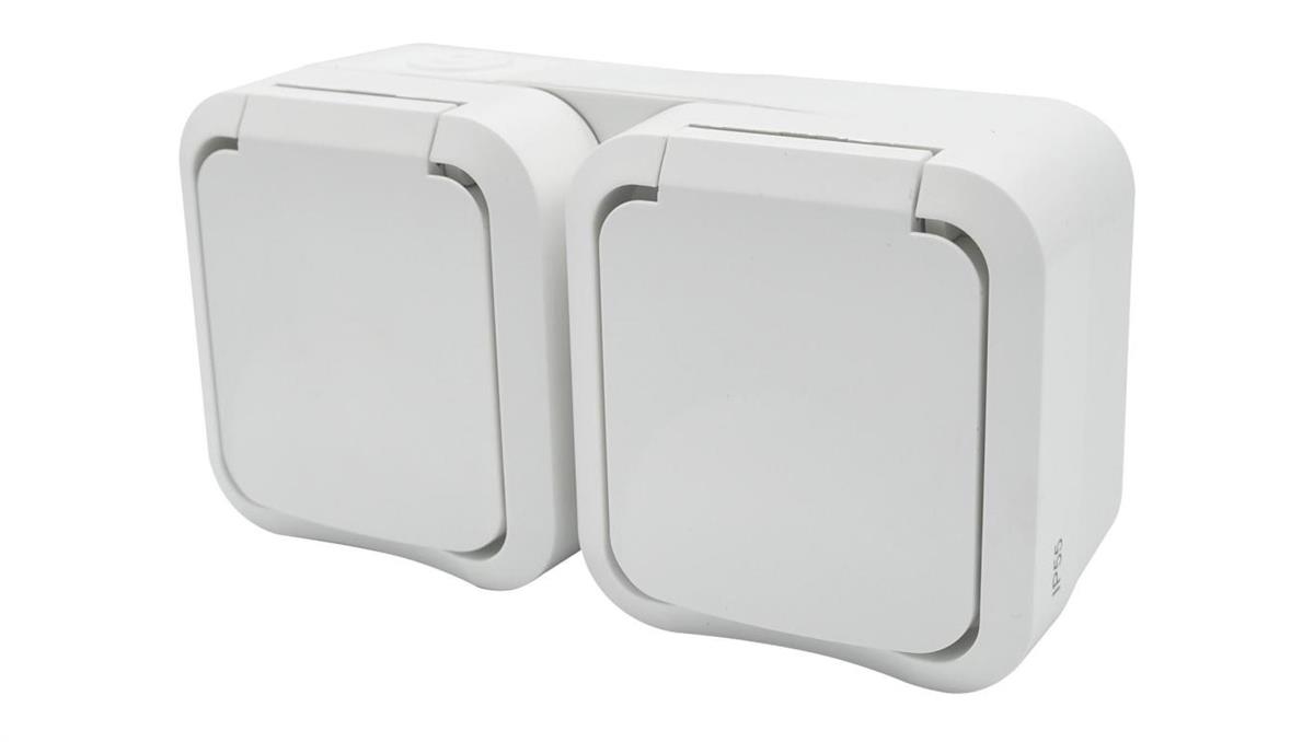 Gniazdo z uziemieniem podwójne natynkowe Aqua Pro IP55 białe 60225
