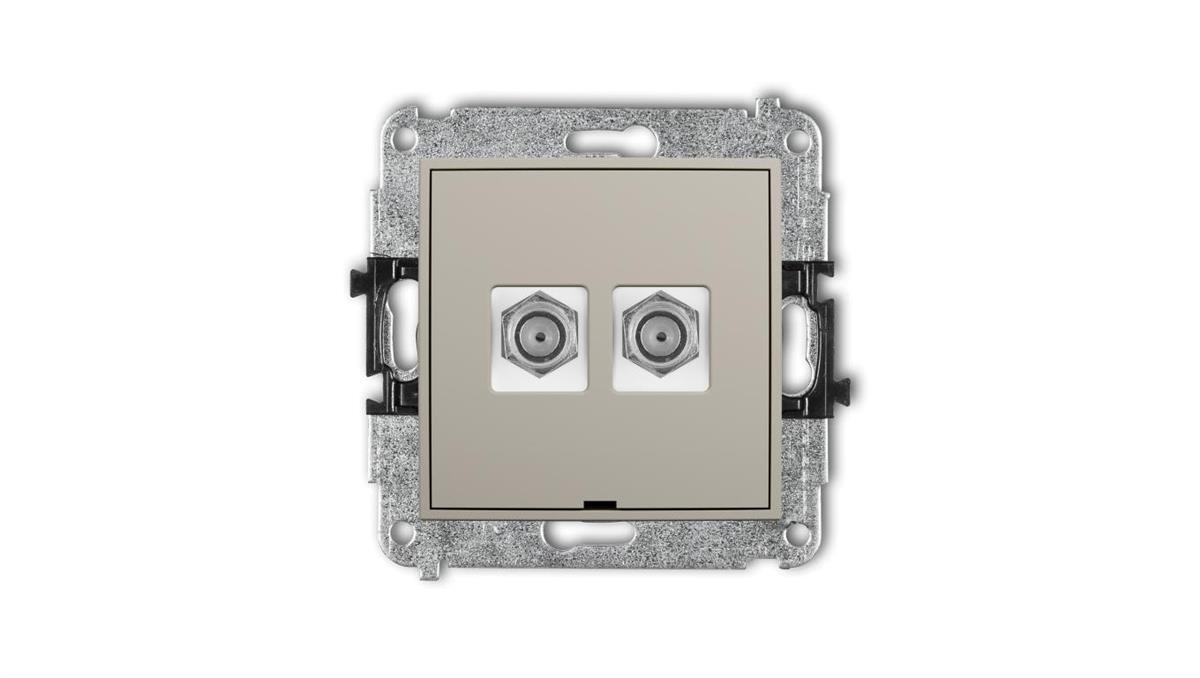 MINI Mechanizm gniazda antenowego podwójnego typu F (SAT) niklowany, bez pola opisowego taupe 60MGFBO-2