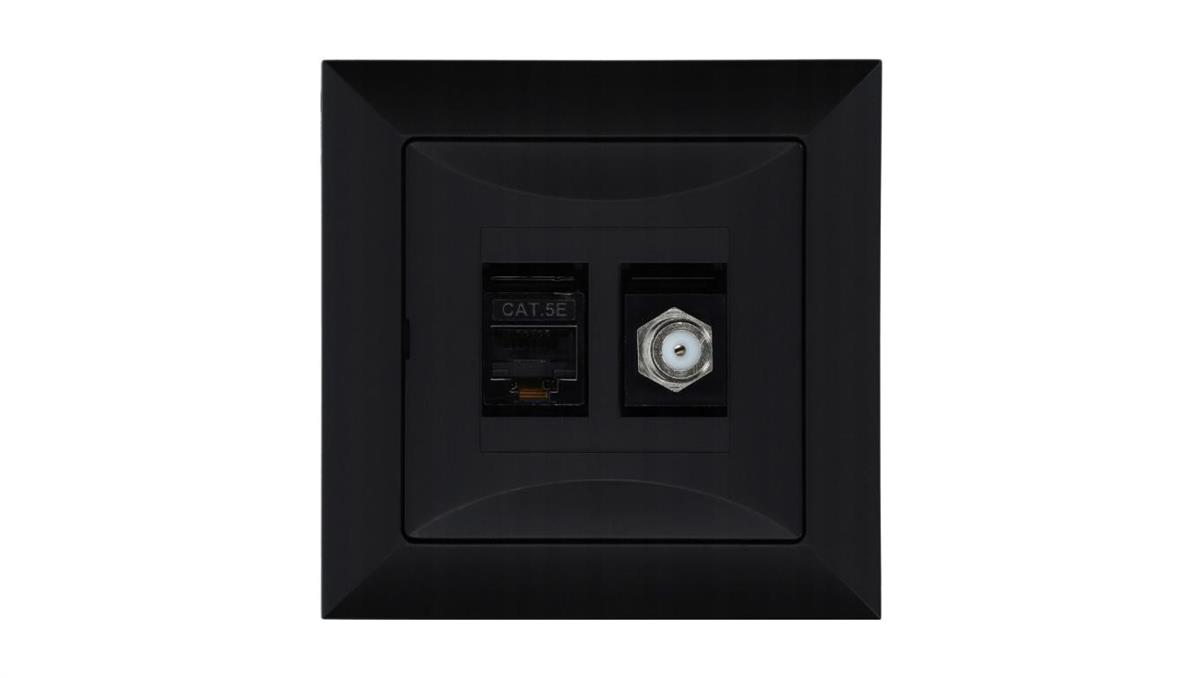 Gniazdo podtynkowe typu F + gn. RJ-45 Pola czarny, 33205