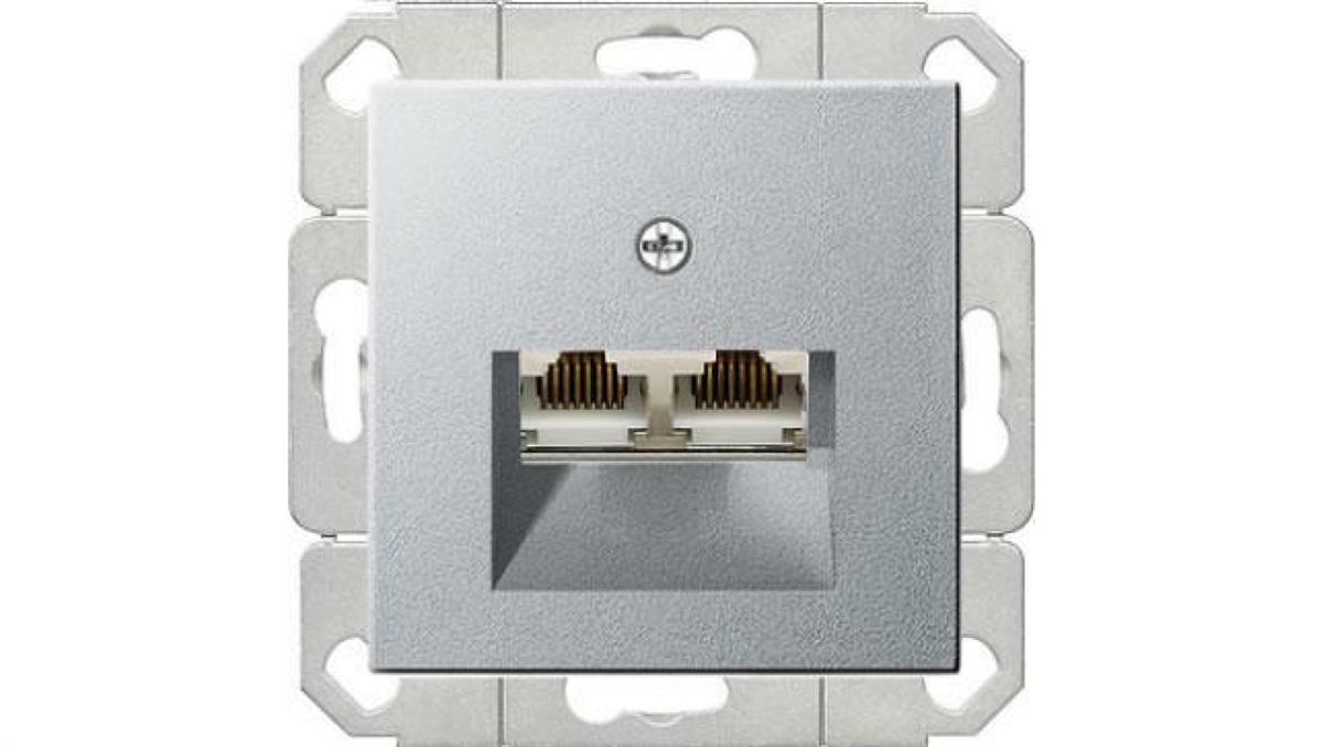Gniazdo komputerowe podw. RJ45 cat. 6 Gira System 55 aluminium