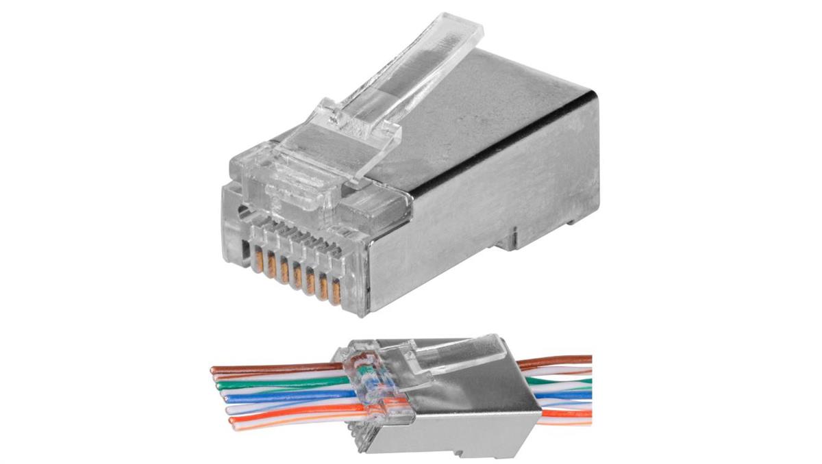 Wtyk modularny RJ45 8P8C kat.6 ekranowany FTP drut przelotowy NEKU WORECZEK 100szt.