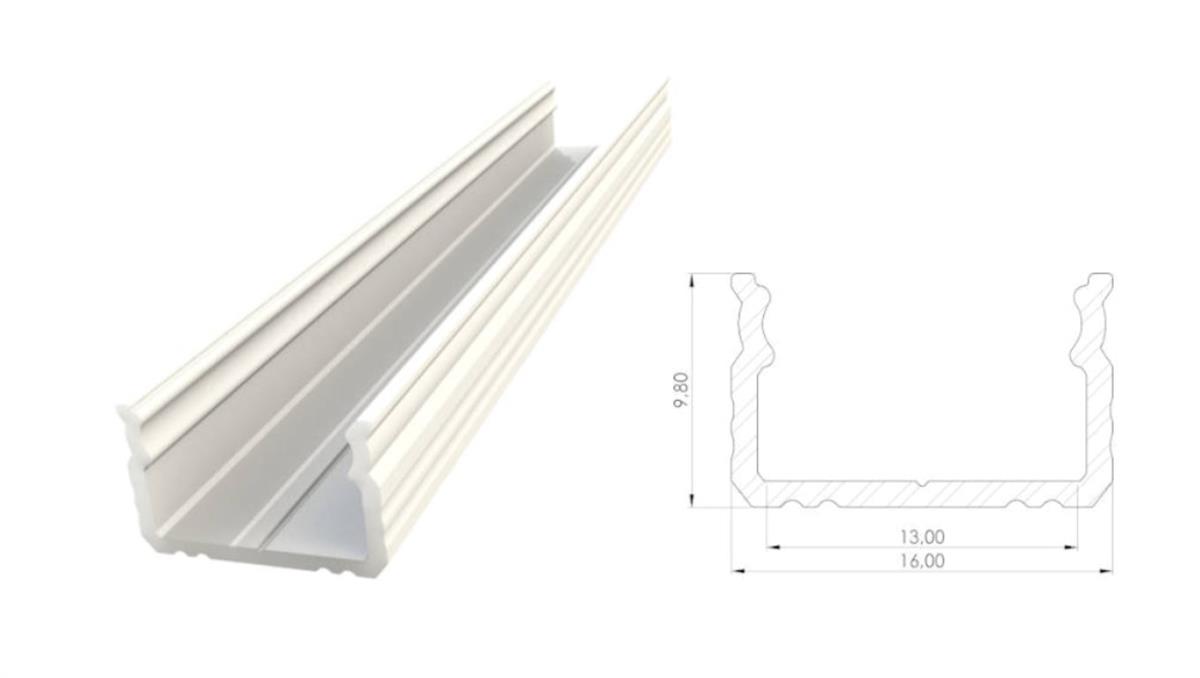 Profil ALU nawierzchniowy 9,8mm, lakierowany biały, dł 2020mm, max szer taśmy 12mm