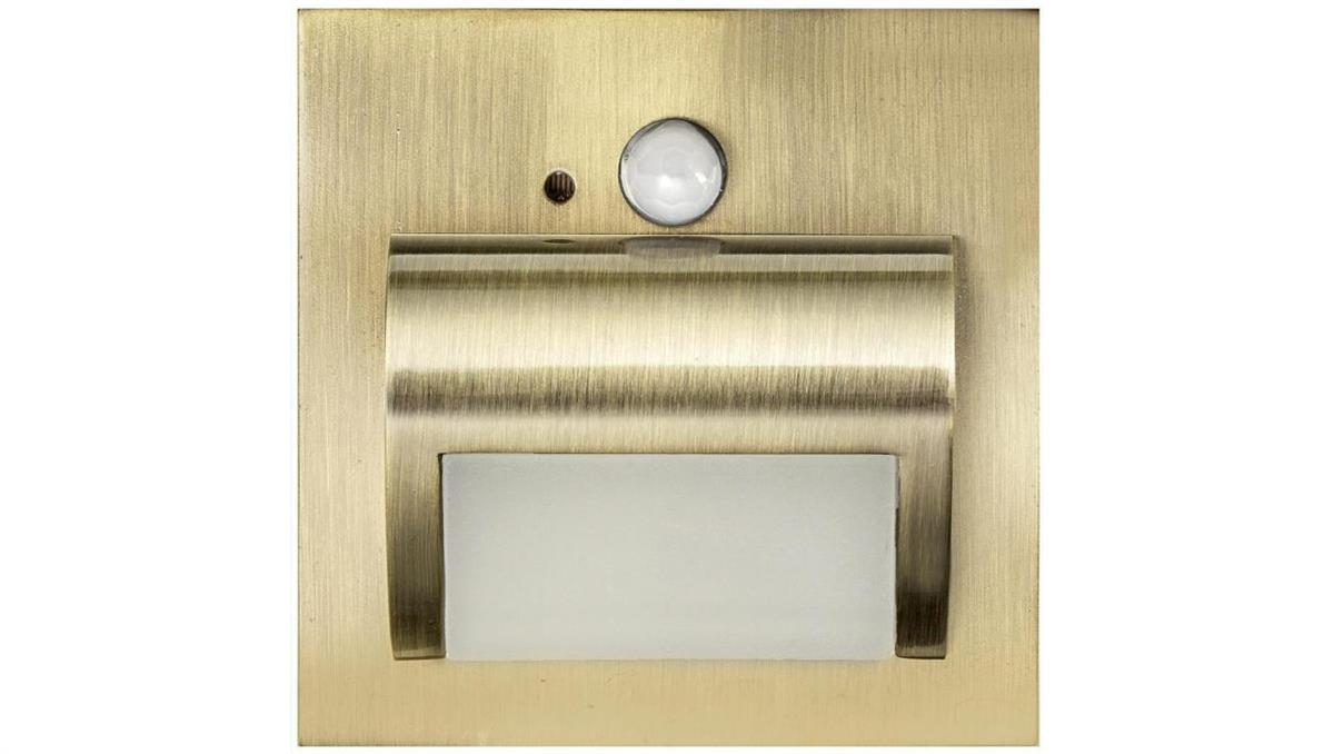 Oprawa Beryl PIR mosiądz zimna 6500K 1,5W 12V DC 9 led smd 3014 kwadrat do puszki fi 60 z czujką ruchu PIR