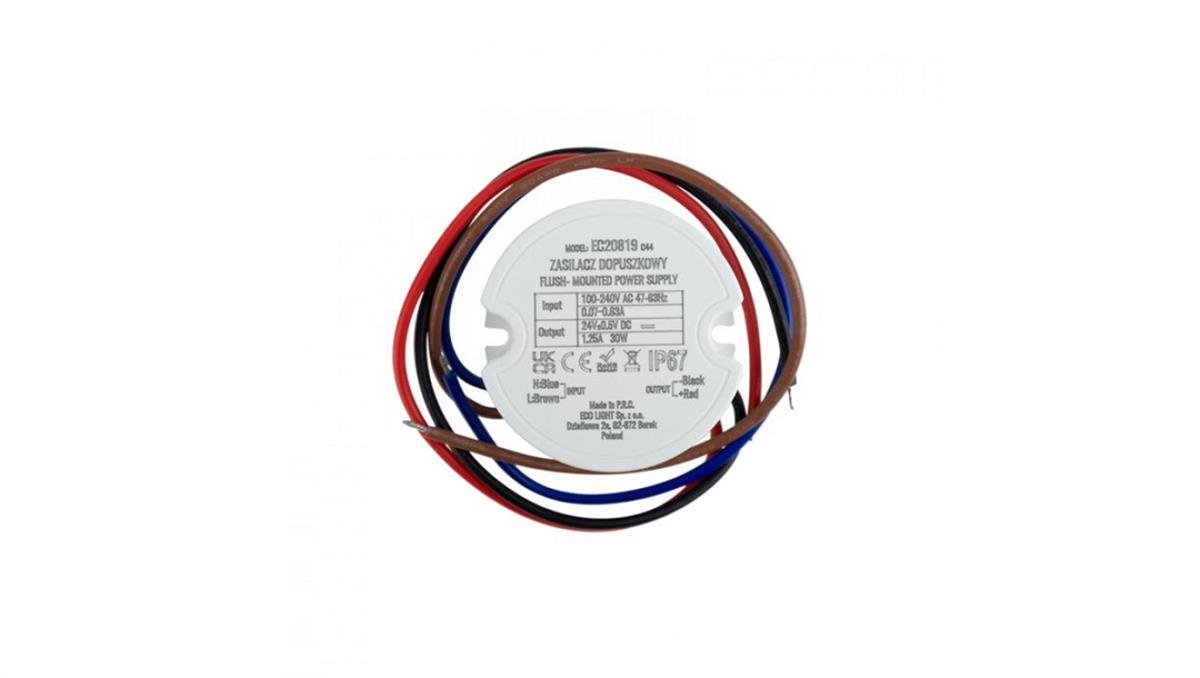 Zasilacz do puszk fi60 1,25A 30W 24V IP67 50x50x22