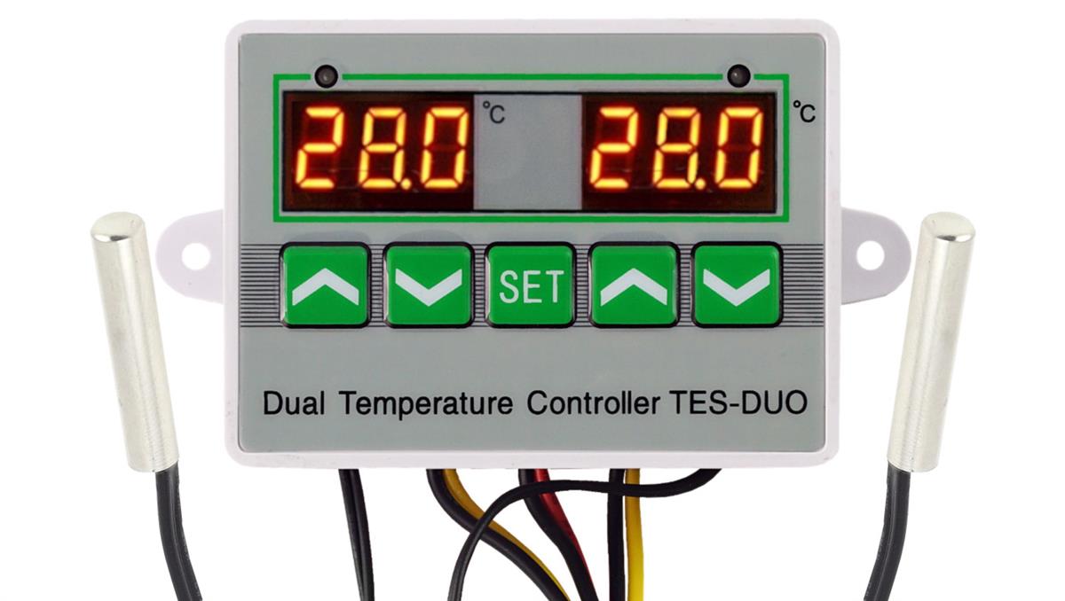 REGULATOR TEMPERATURY TERMOSTAT CYFROWY ALARM 2w1 PODWÓJNY 230V