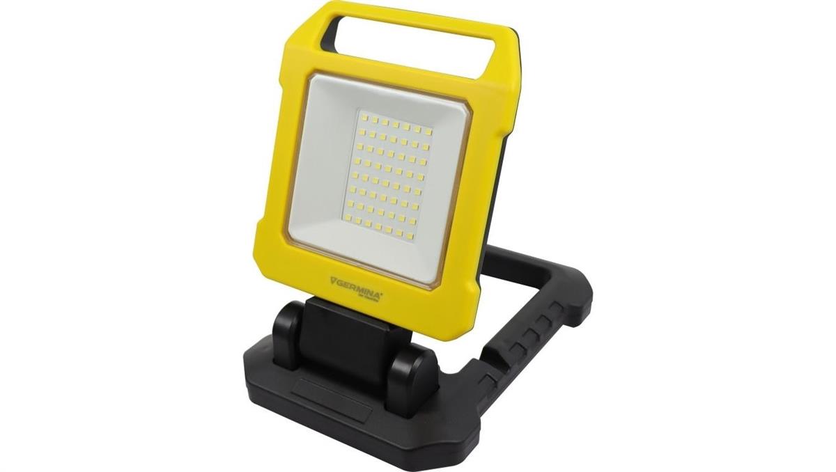 Naświetlacz LED przenośny z rączką 20W b.zimna 6500K 4000lm HERKULES obudowa czarna/żółty stopniowe włączanie IP54 GERMINA