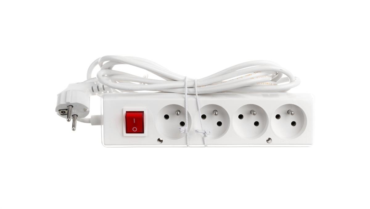 PLASTROL Przedłużacz z wyłącznikiem 4-gniazda z/u 10A 3m /OMY 3x1/ biały PS-470WS T-105950