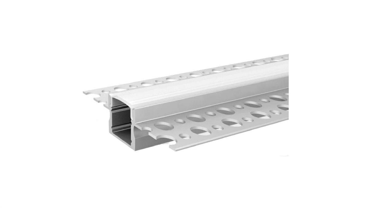 PREMIUMLUX Profil MiniLUX LINE-8 2m srebrny +Klosz mleczny klik (profil wpuszczany ze skrzydełkami do zagipsowania) do taśmy led 8mm