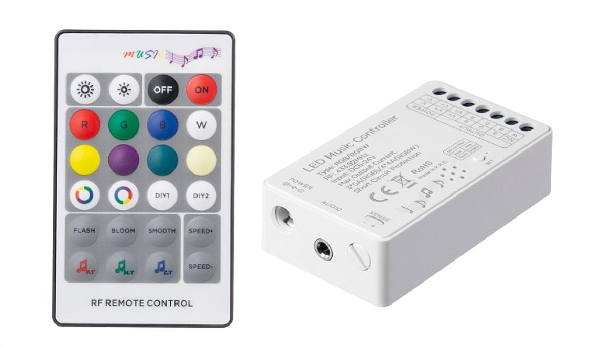 Kontroler audio RGB/RGBW RF 24 key 180W 12/24VDC radiowy 433.92MHz muzyczny LUX02406