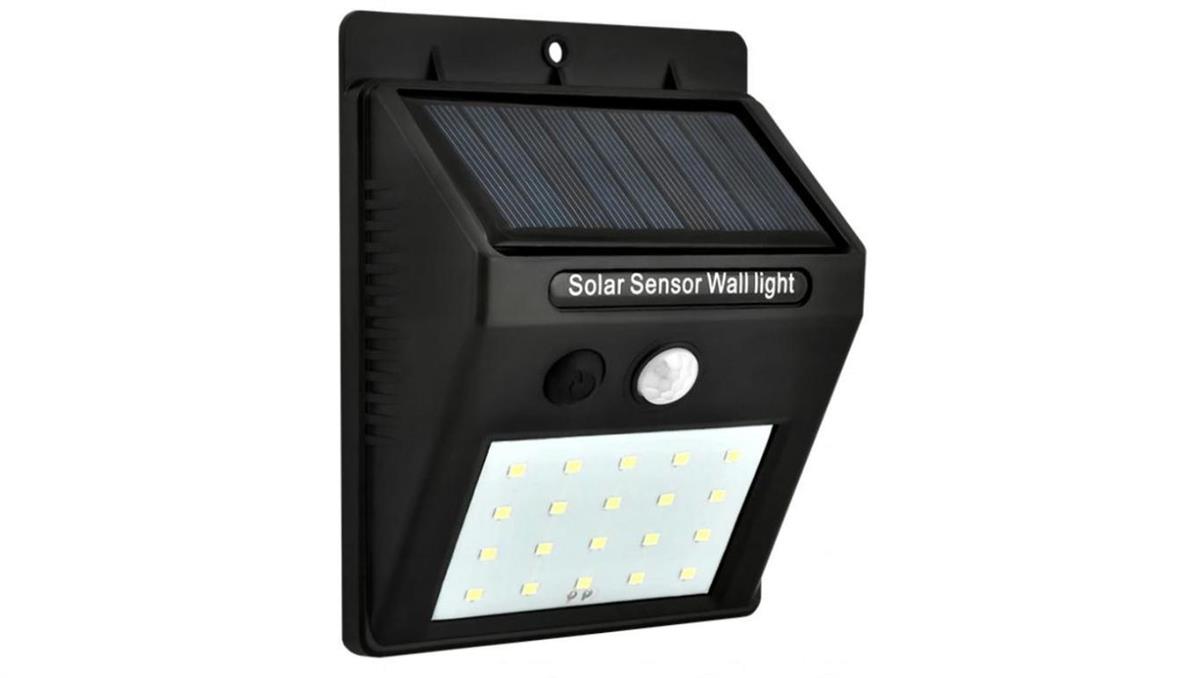 Naścienna lampka SOLAR 3W LED, 200lm, czujnik ruchu 3m, 90-120st/czujnik zmierzchu, czarna / 46800