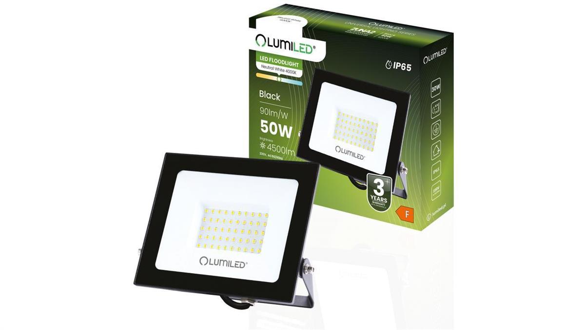 LUMILED Naświetlacz LED ZUNA2 50W 4500lm 4000K IP65 Czarny