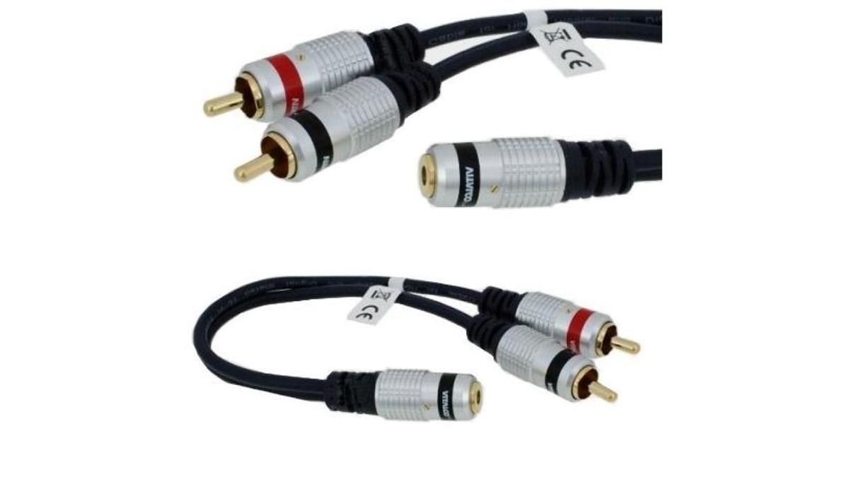 VITALCO JR635 Przejście Adapter Audio AUX mini Jack 3,5mm Stereo (gniazdo) / 2x RCA Cinch (wtyk) na kablu 25 cm