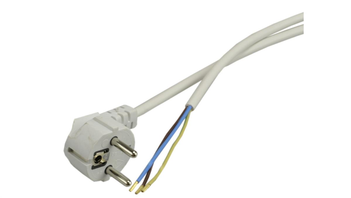 Przewód z wtyczką kątową 3x1,0mm 4,5m biały