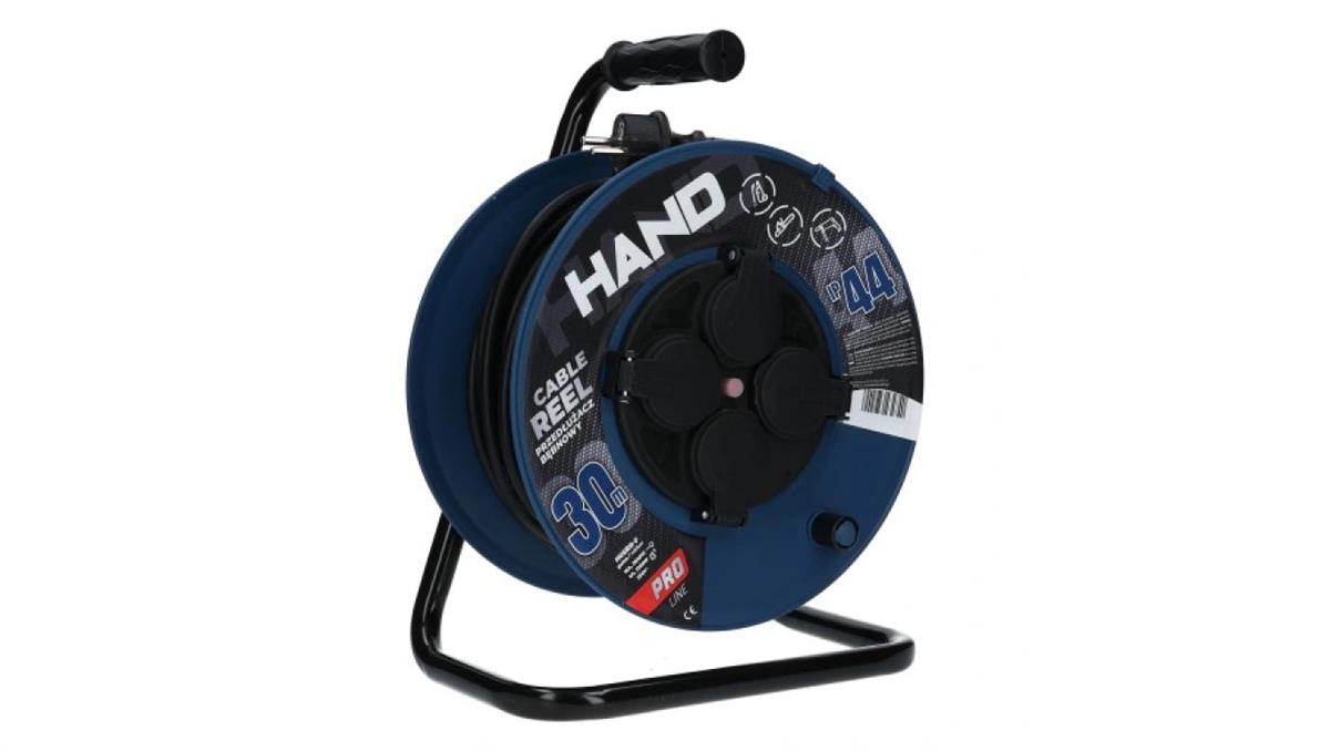 PLASTROL Przedłużacz budowlany zwijany na bębnie Rozgałęźnik na 4 gniazda 2P+Z 230V IP44 na kablu OW 3x2,5mm2 30m HAND