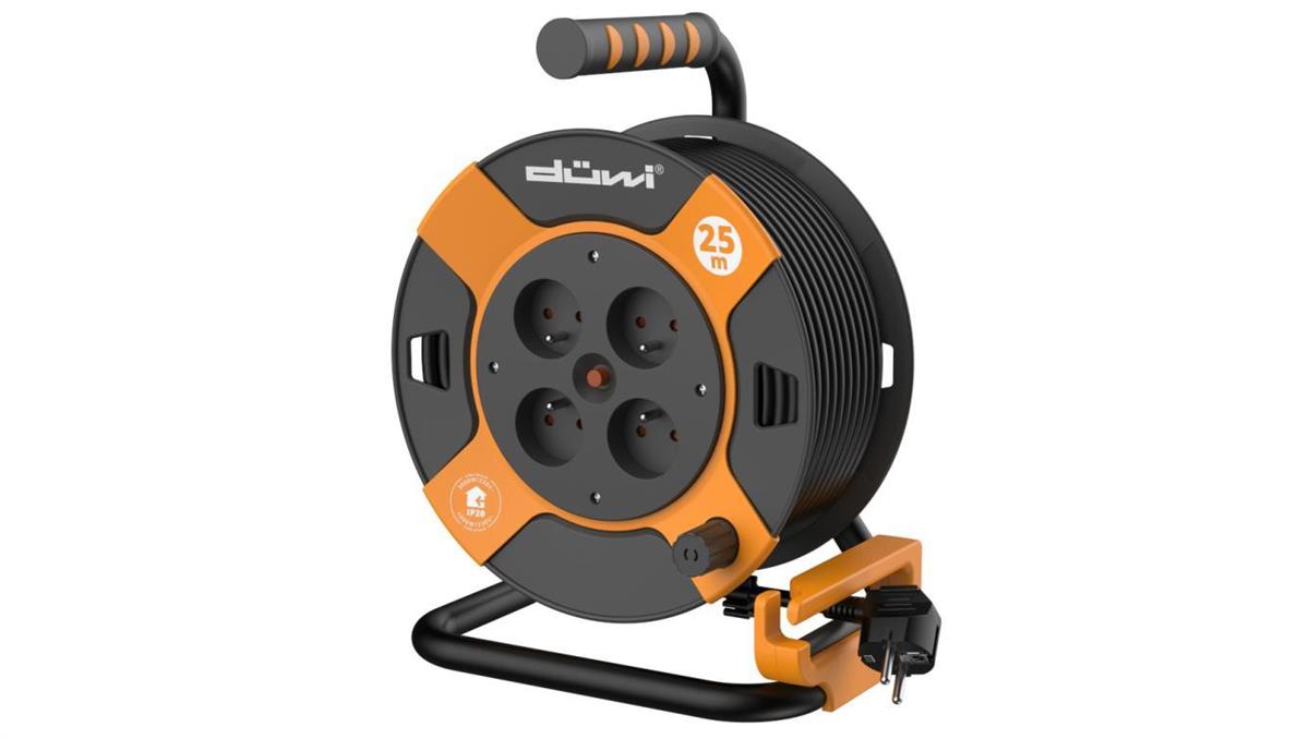 DUWI INTERNATIONAL Przedłużacz bębnowy 4-gniazdowy H05VV-F 3G1.0, 25m pomarańczowo-czarny / 24625