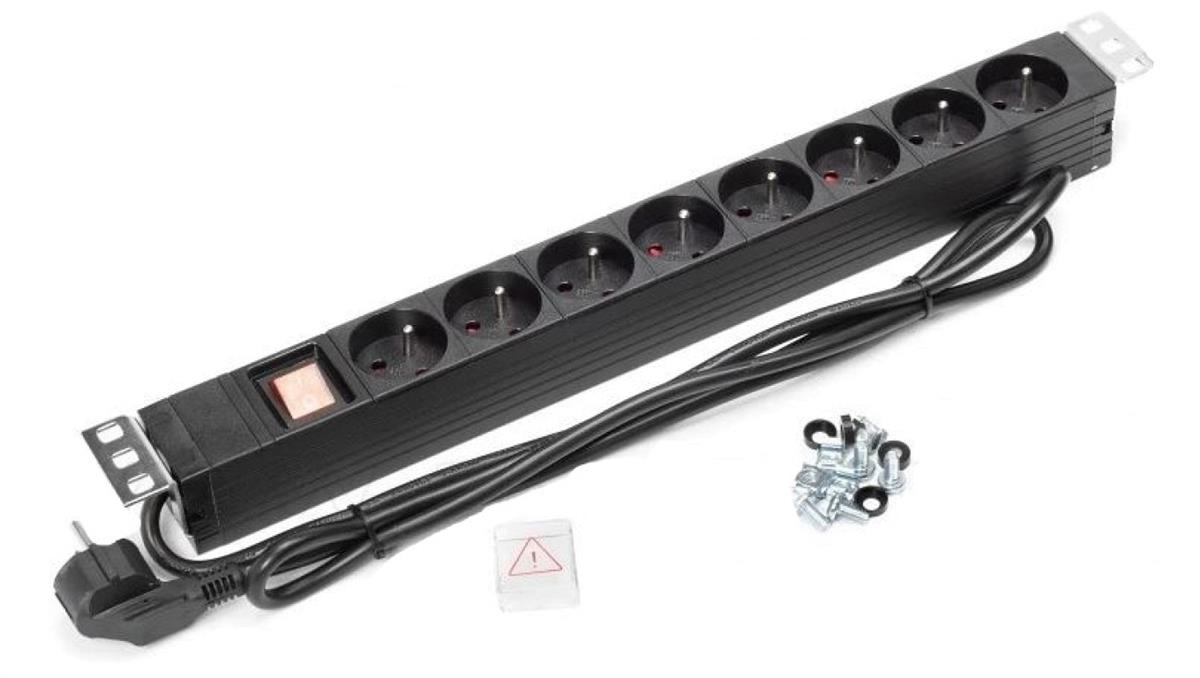 Listwa zasilająca RACK 19 1U 8 gniazd z wyłącznikiem 1,8m