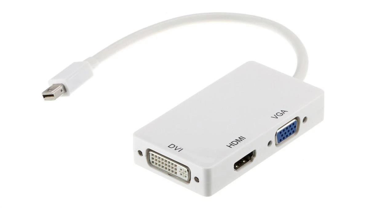 AUDA CableTime Adapter mini DisplayPort - HDMI + SVGA (D-Sub 15-pin) + DVI-I (24+5pin) Full HD (wtyk / 3x gniazdo) biały 15cm