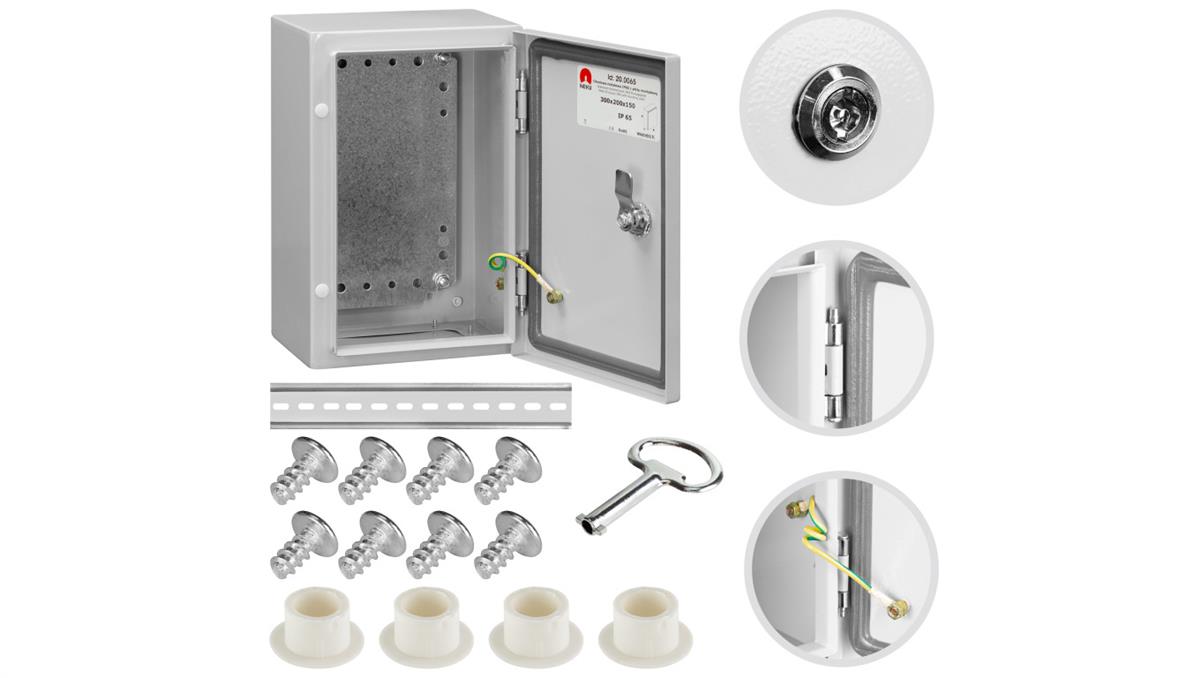 Neku Obudowa hermetyczna rozdzielnia metalowa z płytą montażową 300x200x150 IP65 natynkowa