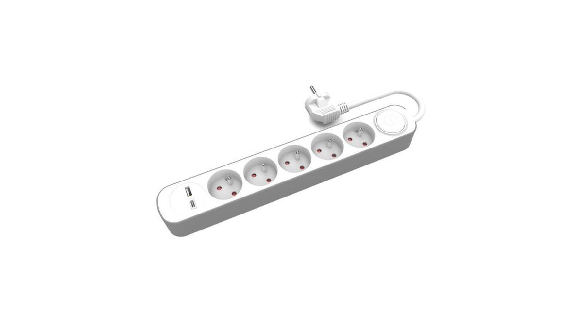 PLASTROL Przedłużacz stały 5x z włącznikiem oraz gniazdami USB A USB C 5m PS-570WS+USBA+USBC/5 E W-30005