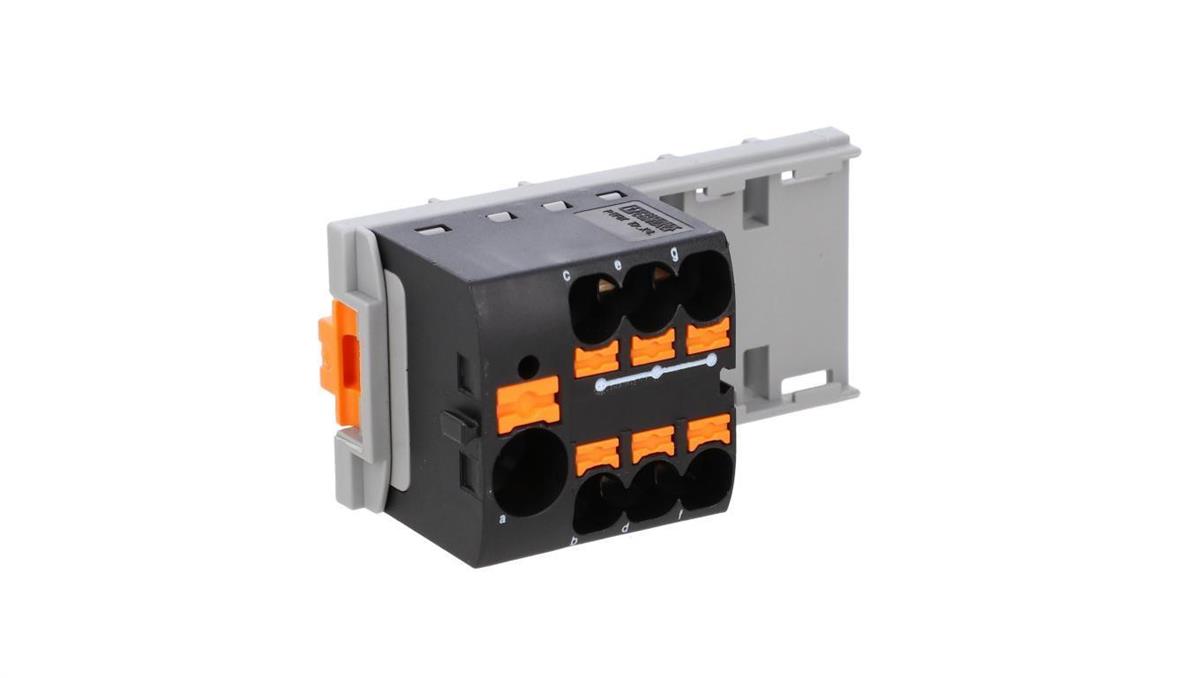 Blok rozdzielczy PTFIX 10/6X4-NS35 BK, czarne złącze przemysłowe - 6 punktów przyłączeniowych o przekroju 4mm2