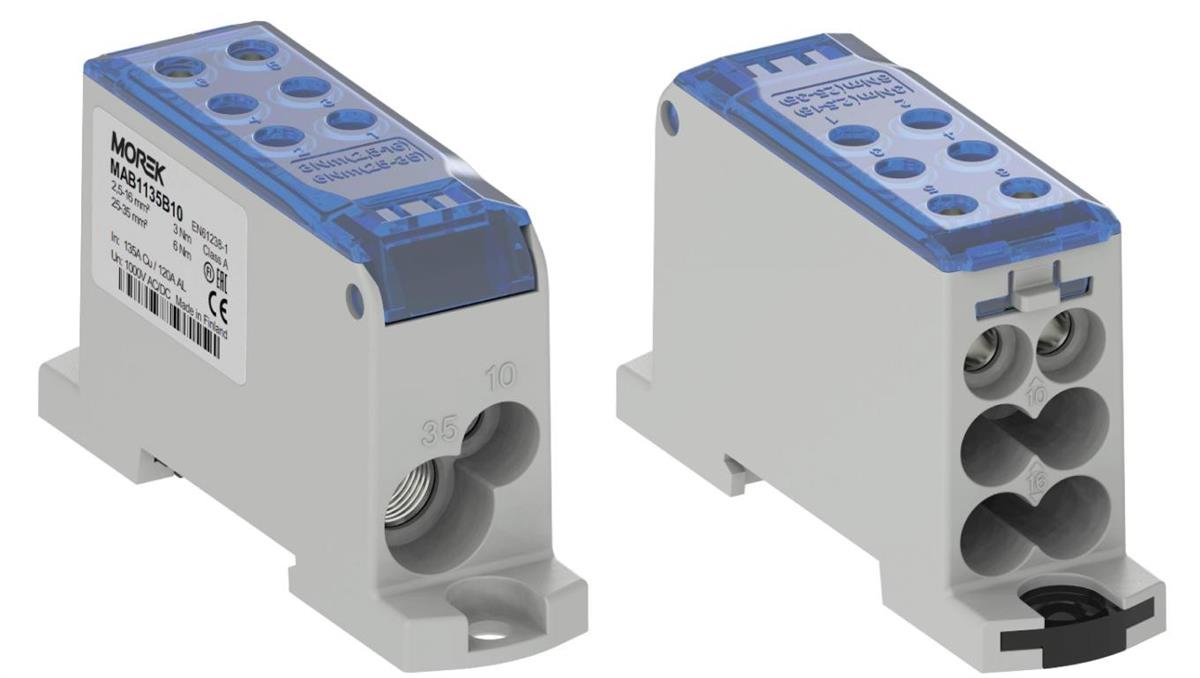 Blok dystrybucyjny - rozdzielczy OJL135A niebieski AL/CU we:1x2,5-35mm2 /1x2,5-10mm2 wy: 4x2,5-16mm2/2x2,5-10mm2 1000V MAB1135B1