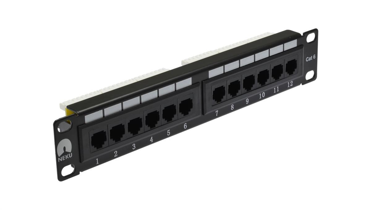 Patch panel RACK 10 cali 1U kat.6 12p UTP czarny NEKU