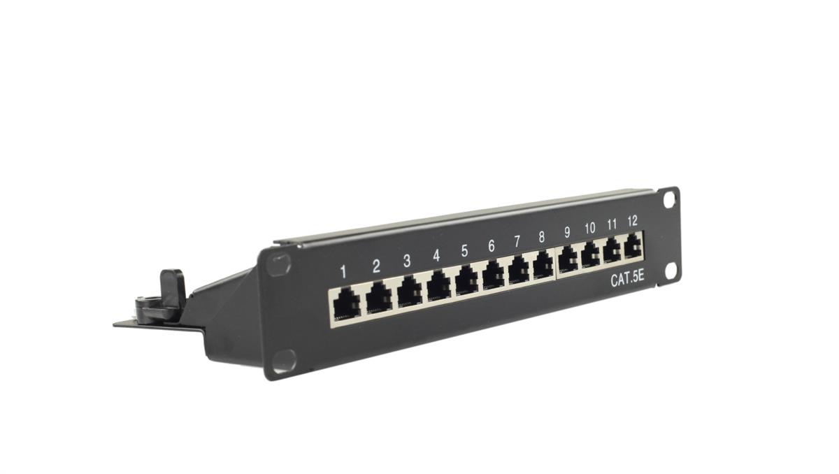 Patch panel RACK 10 cali kat.5e 12p FTP z półką 1U czarny NEKU