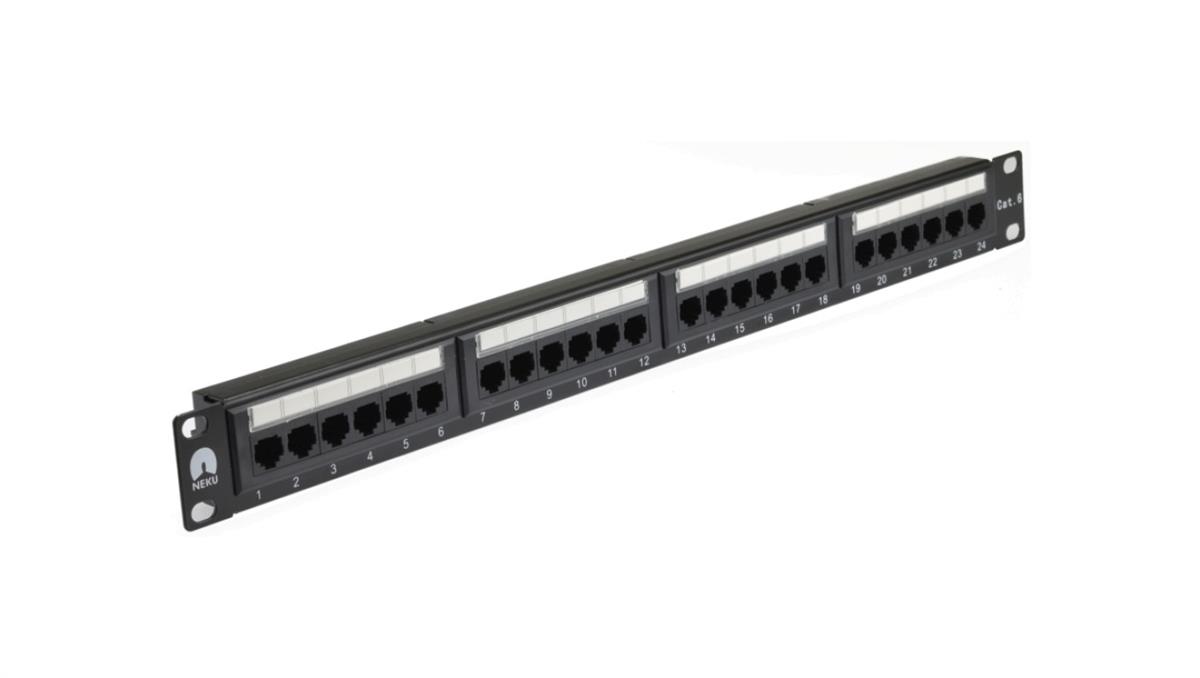 Patch panel RACK 19cali kat.6 24p UTP 1U czarny NEKU