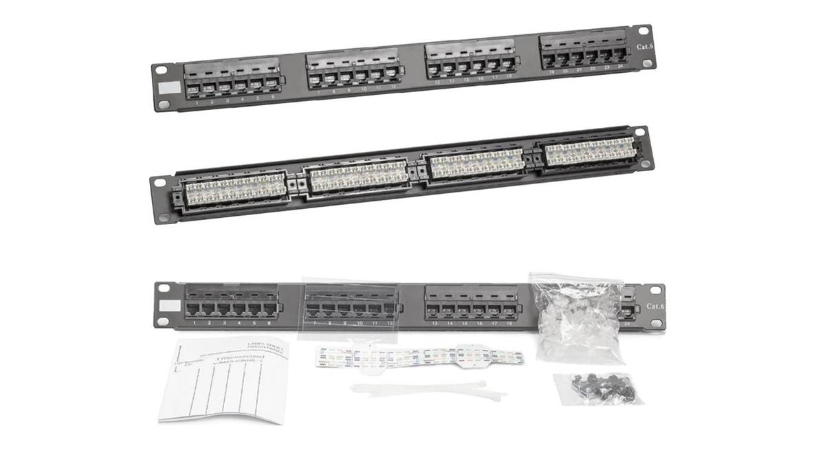 Patch panel RACK 19 kat.6 24p UTP 1U czarny