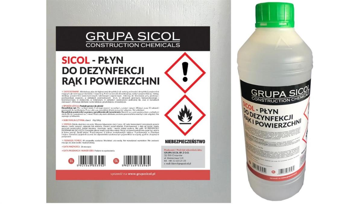 Sicol Płyn do dezynfekcji rąk alkohol 70 1L POLSKA / Płyn antybakteryjny / 1L