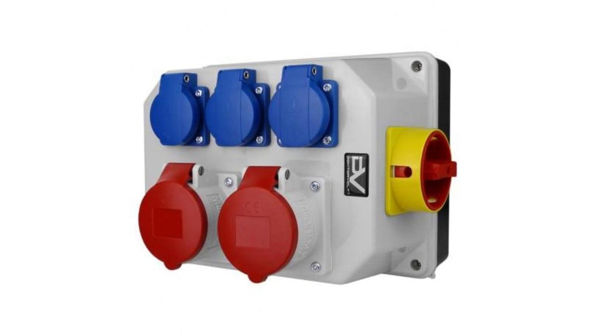 Doktorvolt Rozdzielnica budowlana z rozłącznikiem izolacyjnym 32A BAU 2x16A 3x230V Schuko Mennekes 9771