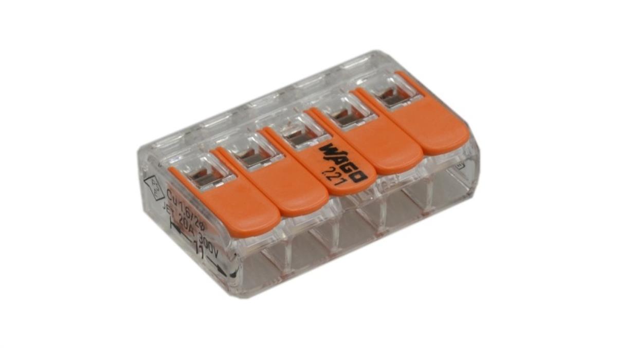 Wago SzybkoZłączka 5x 0,2-4,0mm2 uniwersalna (na drut / na linkę) 450V/32A ORYGINALNA woreczek 10szt. 221-415