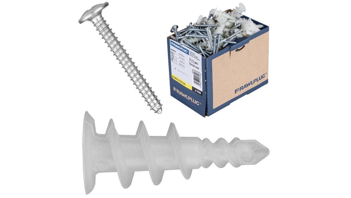 Kołki ślimakowe samowiercące do płyt G-K nylonowe 16x36mm z wkrętem 3,9x32mm 100szt. DRA-01 RAWLPLUG