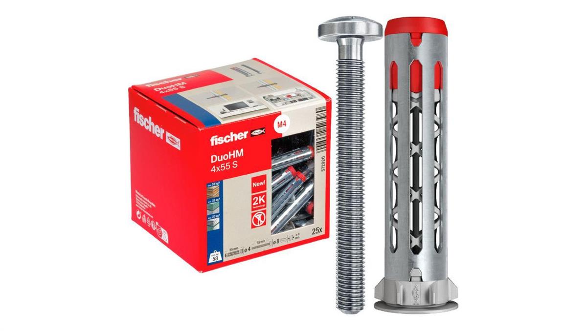 FISCHER Kołki rozporowe DuoHM 4x55mm 2-składnikowe z wkrętem PZ2 M4x55 do płyt karton gips i wiórowych 25 sztuk