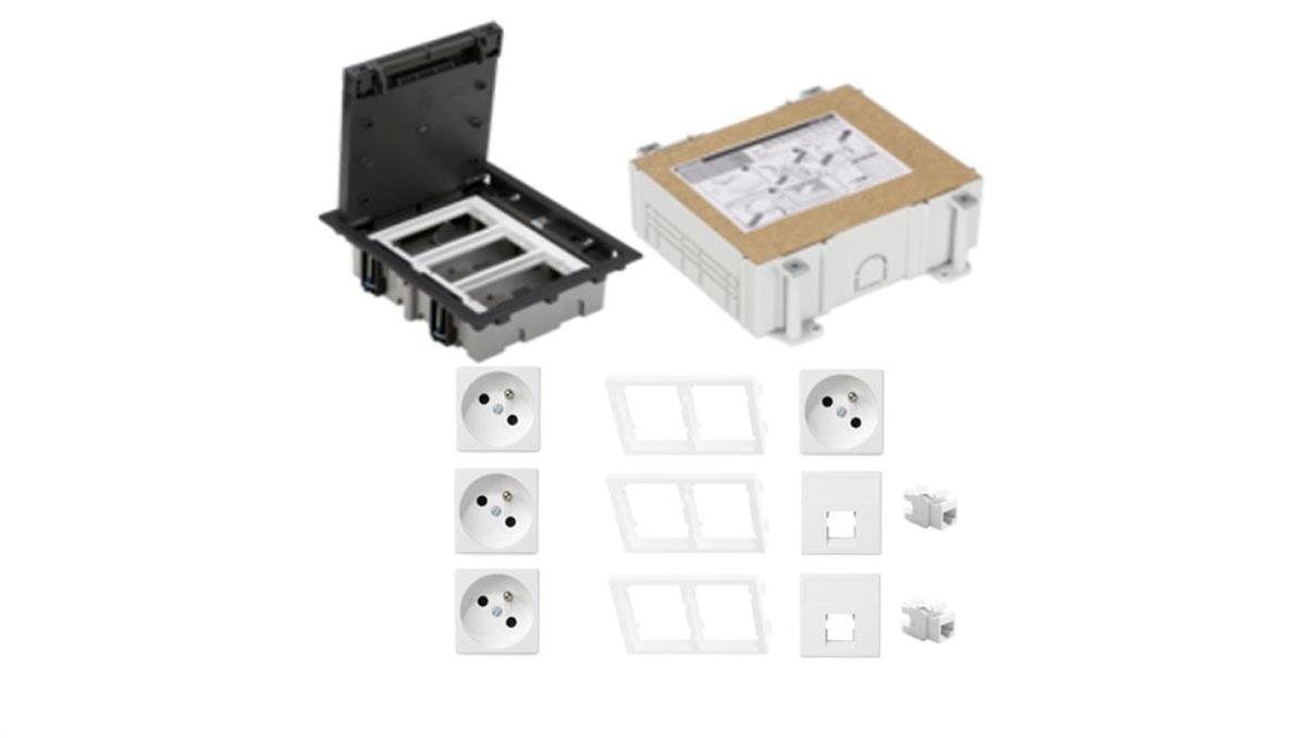 KONTAKT SIMON FLOOR BOX puszka podłogowa 4x gniazdo pojedyncze z/u + 2x gniazdo RJ45 kat.6 nieekranowane + kaseta do wylewki