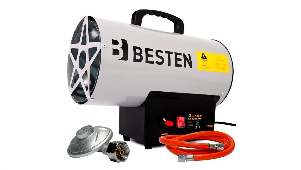 BESTEN Nagrzewnica gazowa BE0002529 25 kW przepływ 410 m/h reduktor i wąż w zestawie