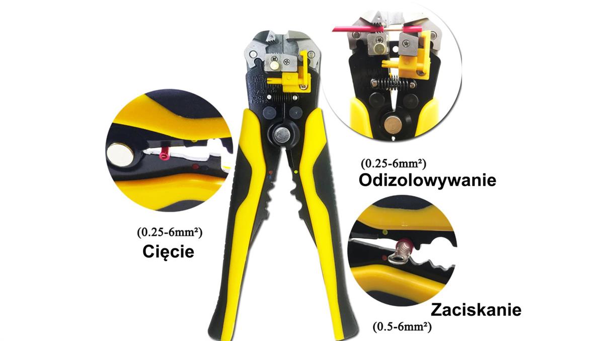 Ściągacz izolacji 0,25-6 mm2 / Automatyczny ściągacz izolacji / Szczypce do ściągania izolacji i zaciskania 5w1 / Z-D2 /