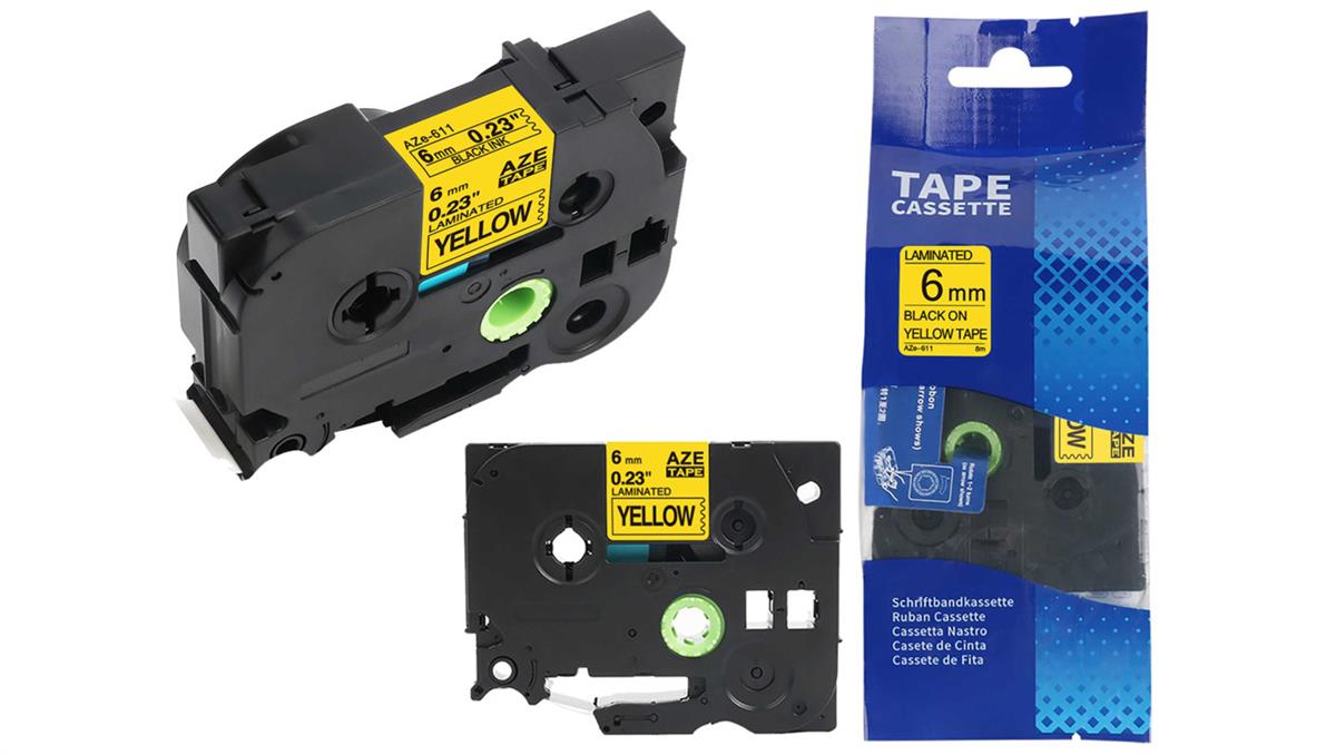 Taśma do drukarki BROTHER TZ-611 / 6mm 8m / Żółta taśma TZe-611