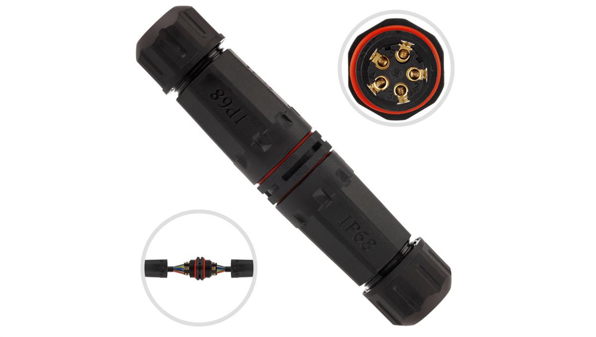 Neku Mufa hermetyczna z dławikami 5x4mm2 IP68 PA66 250V prosta czarna