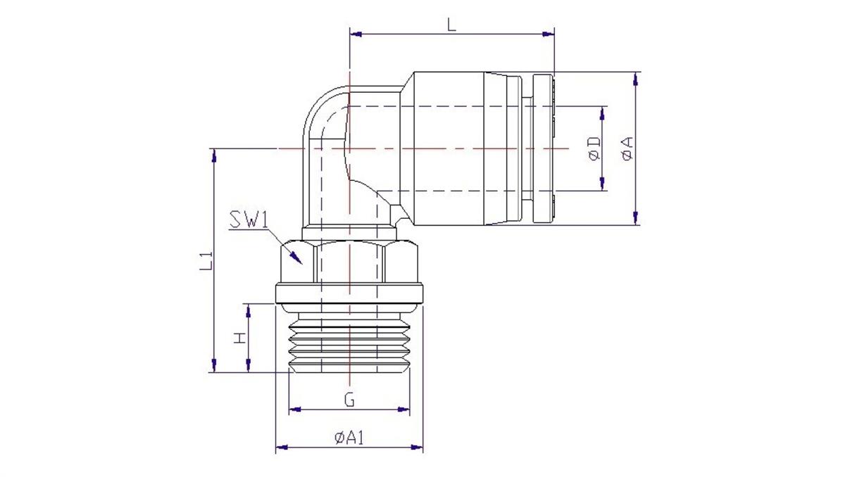 PNEUMAT SYSTEM Złączka wtykowa kątowa z tworzywa sztucznego do węża 12, M16X1,5z, 125.M16X1,5-12