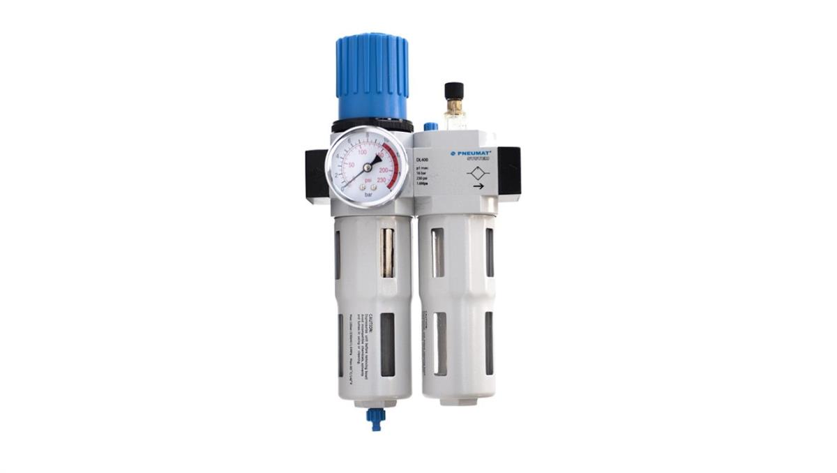 PNEUMAT SYSTEM Blok przygotowania powietrza G 3/8 GW do 16 bar, regulacja 1,5-12 bar, 20 um, spust automatyczny