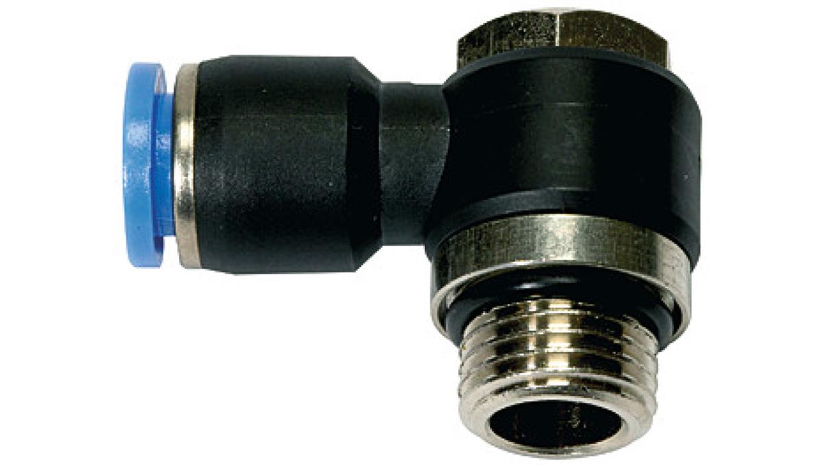 PNEUMAT SYSTEM Złączka wtykowa kątowa niska banjo z tworzywa sztucznego do węża 8, G1/4z, 145.014-8