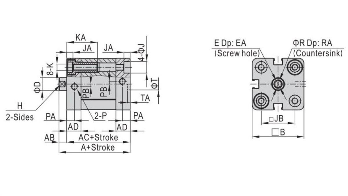 PNEUMAT SYSTEM Siłownik Pneumatyczny kompaktowy z jednostronnym tłoczyskiem ISO21287. Średnica tłoka 25mm skok 50mm D25x50, FNSKI025.0050