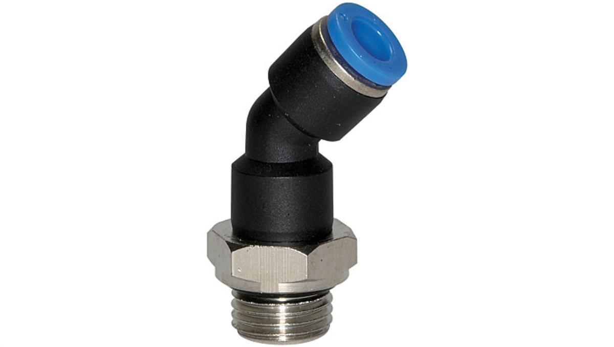 PNEUMAT SYSTEM Złączka wtykowa kątowa 45 st. z tworzywa sztucznego do węża 8, G1/4z, 167.014-10