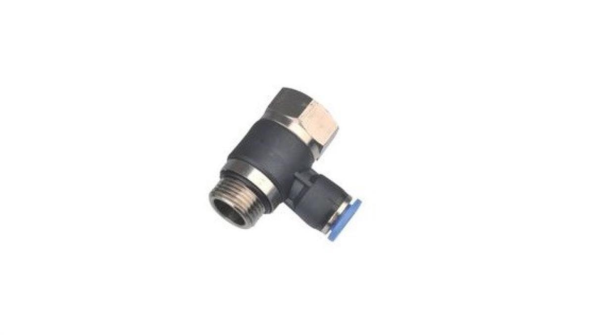 PNEUMAT SYSTEM Złączka wtykowa kątowa przelotowa typu banjo, gwint zewnętrzny/wewnętrzny G1/2z - G1/2w, do węża 6, TS/MN, 221.012-6