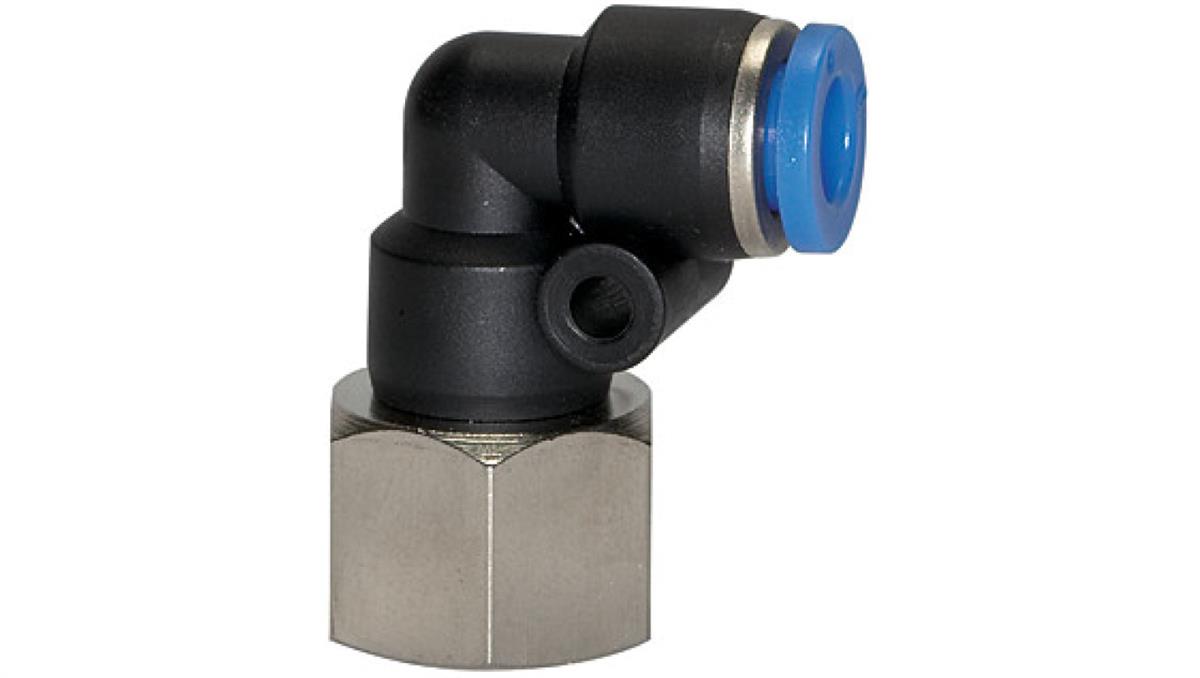 PNEUMAT SYSTEM Złączka wtykowa kątowa z tworzywa sztucznego do węża 6, gwint wewnętrzny G3/8, 168.038-6