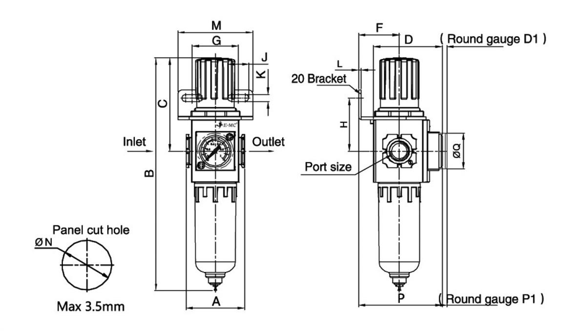 PNEUMAT SYSTEM Filtroreduktor G 1/4 GW do 10 bar, regulacja 1,5-9 bar, 5 mikronów